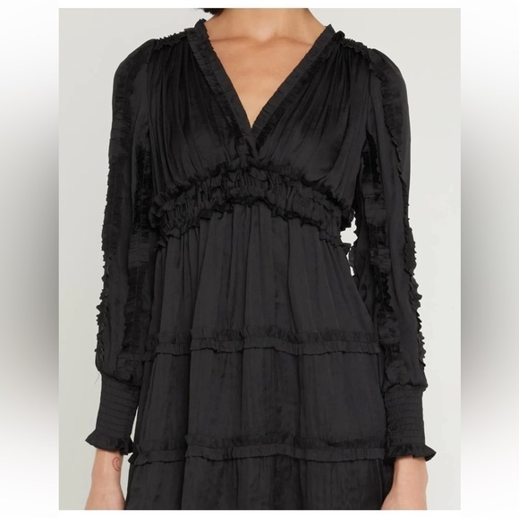 𝅺OPT ONE PRETTY TIME Tianna Mini Dress XL Black Pleated Ruffle Tiered Silky - Picture 5 of 16